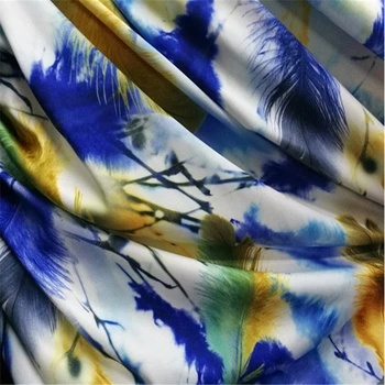 Ткань с семицветным принтом и пером, низ из молочного шелка, высокоэластичная ткань для пошива танцевальной одежды