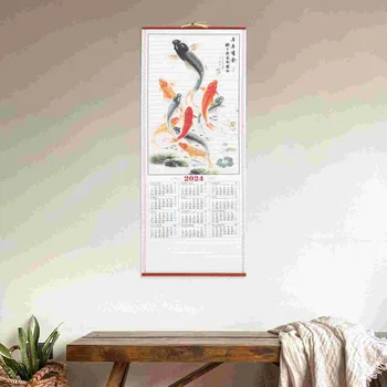Традиционный китайский календарь, свиток, Подвесной календарь, Календарь Года Дракона, Офисный календарь, имитация бамбука