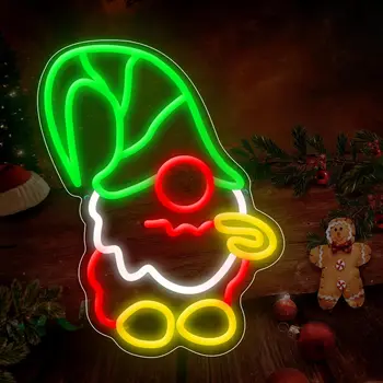 Украшение в виде рождественского гнома - Неоновые световые вывески Merry Christmas Gnome, неоновая вывеска с регулируемой яркостью по USB, Декор стен в виде Рождественского гнома для