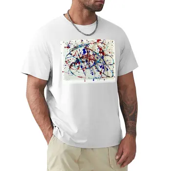 Футболка с абстрактным рисунком в виде брызг поллока, белая винтажная одежда для мальчиков, черные футболки для мужчин