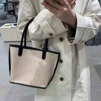 Холщовая женская сумка, модная винтажная сумка для покупок из искусственной кожи, трендовая сумка через плечо большой емкости, женская