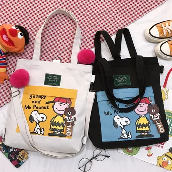 Холщовая сумка с принтом Peanuts Comics, женская сумка Snoopy, милая сумка для покупок, женская сумка-тоут, кошельки и сумки