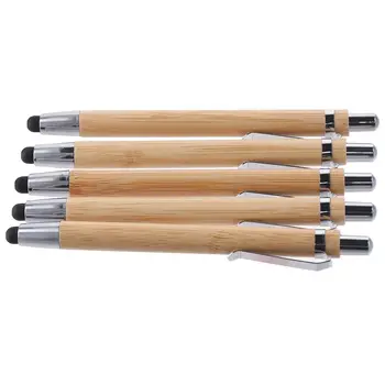 Шариковая ручка 2 в 1 Для письма Черными чернилами Бамбуковый Стилус Touch Pen Устойчивые Офисные Ручки