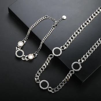 Шарм с римской цифрой в стиле хип-хоп, позитивное Черно-белое двухцветное ожерелье, браслет для женщин, любителей мужчин, набор украшений из нержавеющей стали
