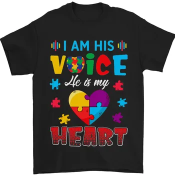 Я - его голос, Он - мое сердце, мужская футболка с аутизмом из 100% хлопка