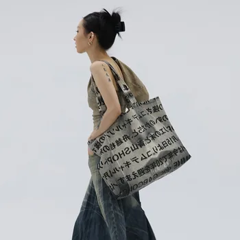 Японская холщовая повседневная сумка с крапчатым текстом в стиле Ретро Большая вместительная сумка через плечо Модная студенческая мужская Женская сумка на молнии